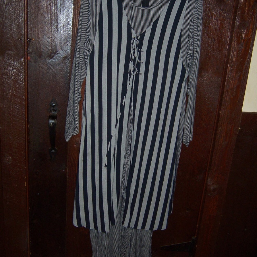 STRIPED JUMPSUIT W/ATTACHED FULL LENGTH  VEST